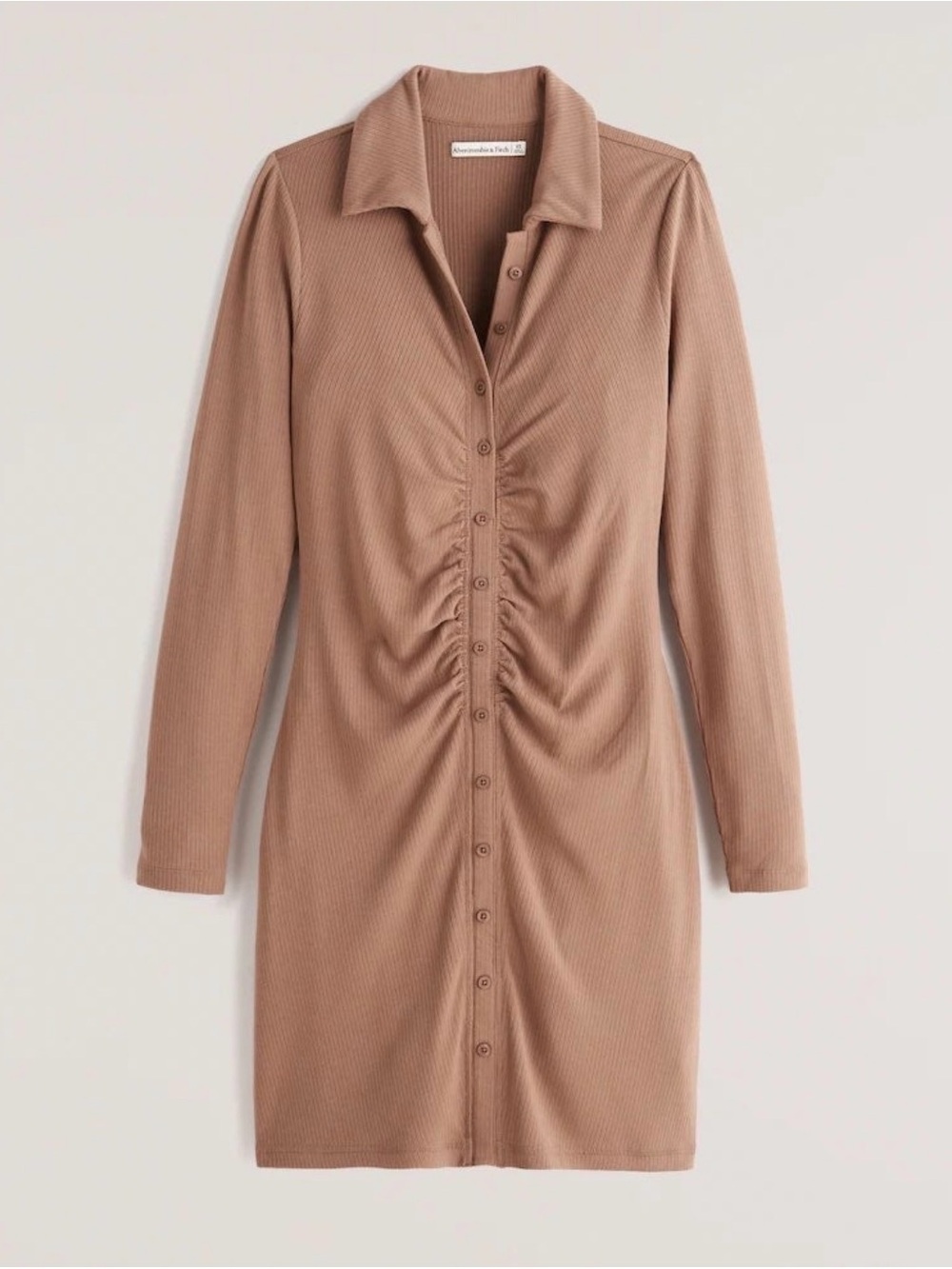 Abercrombie & Fitch Dress Ruched Knit Shirt Dress Medium Long Sleeve Button NWT